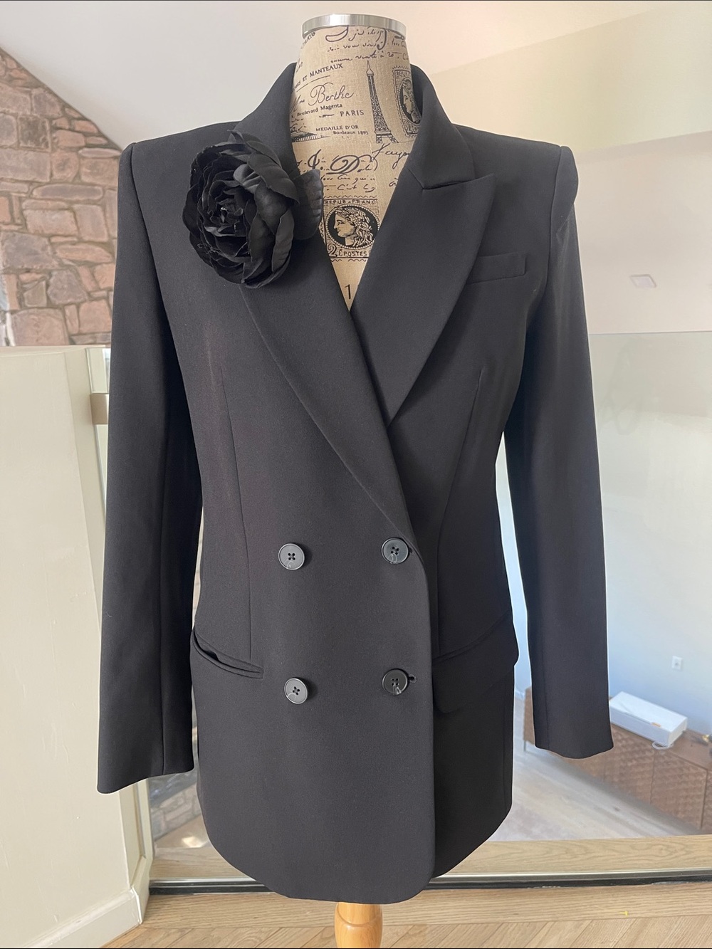 Women's Black Double-Breasted Blazer Jacket